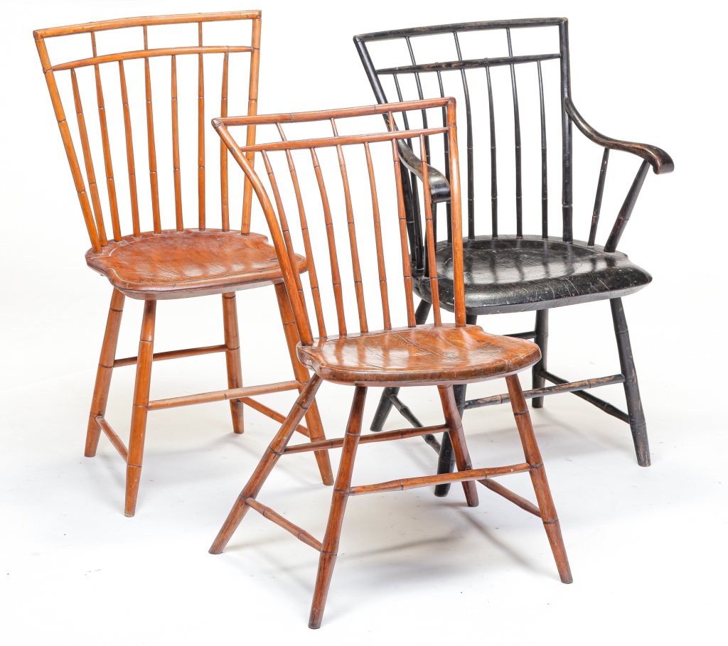 Appraisal: THREE AMERICAN BIRD CAGE WINDSOR CHAIRS First quarter th century