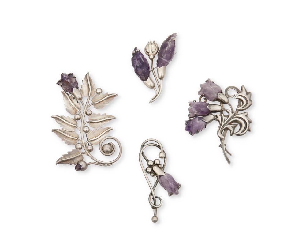 Appraisal: A group of Fred Davis silver and amethyst brooches Pre-