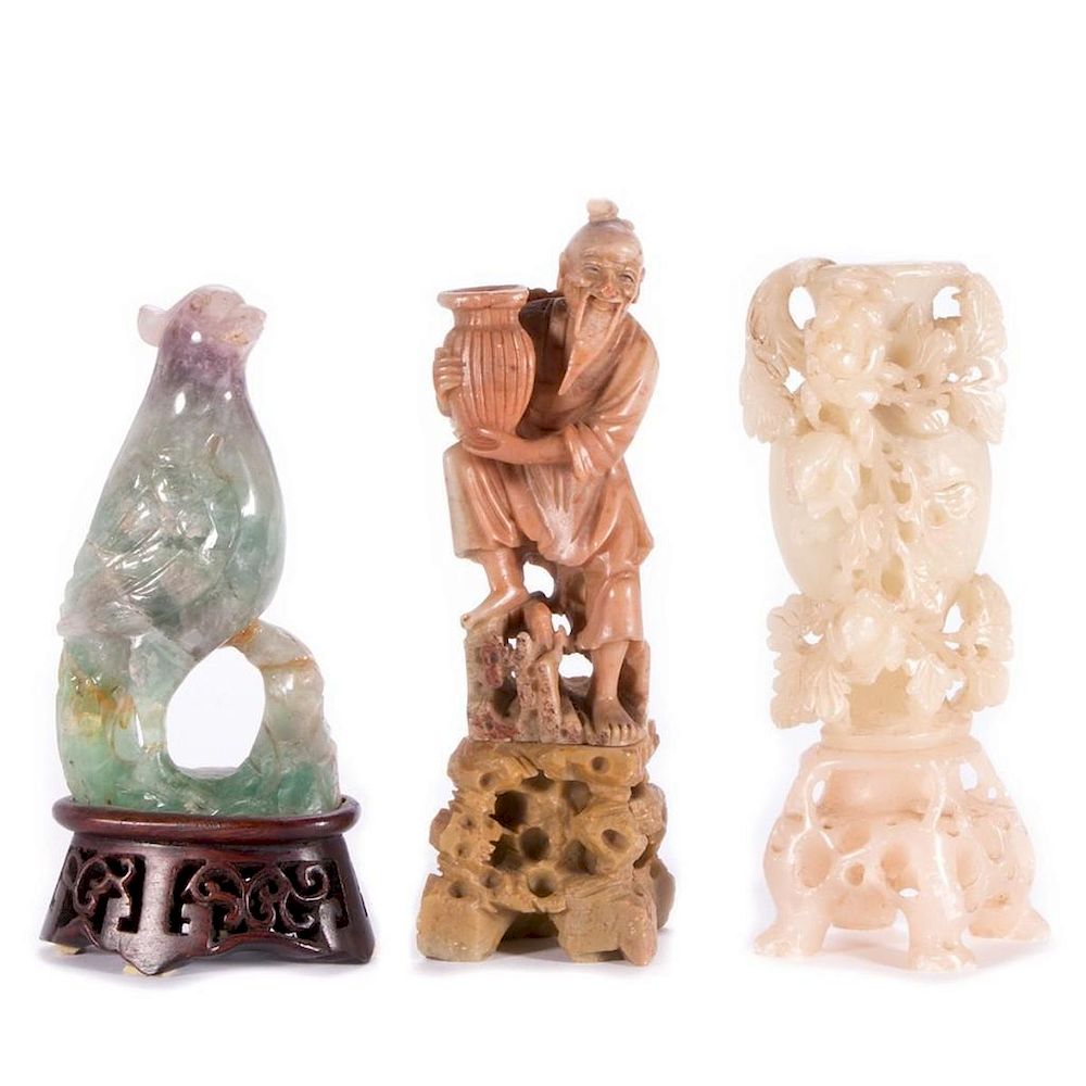 Appraisal: Three Carved Hard Stone Items Asian Carved Soapstone figure of