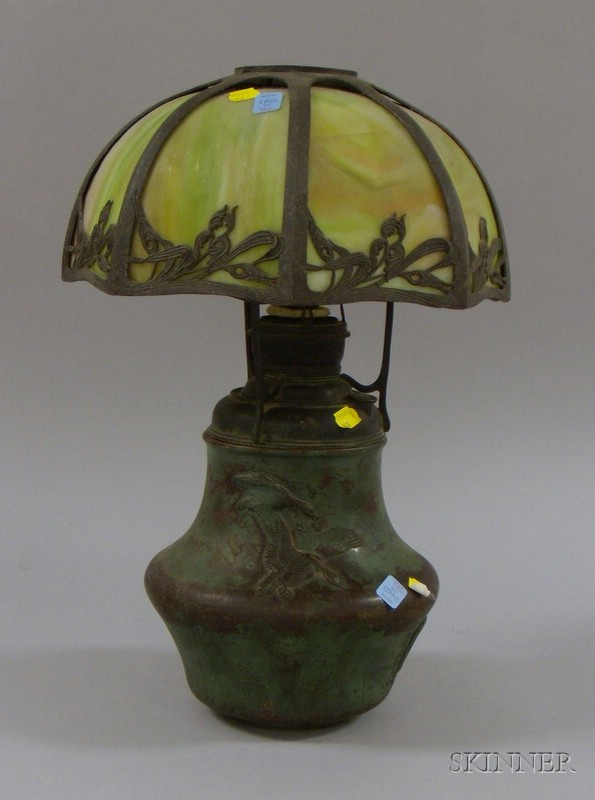 Appraisal: Three-Piece Bradley Hubbard Patinated Lamp ht in