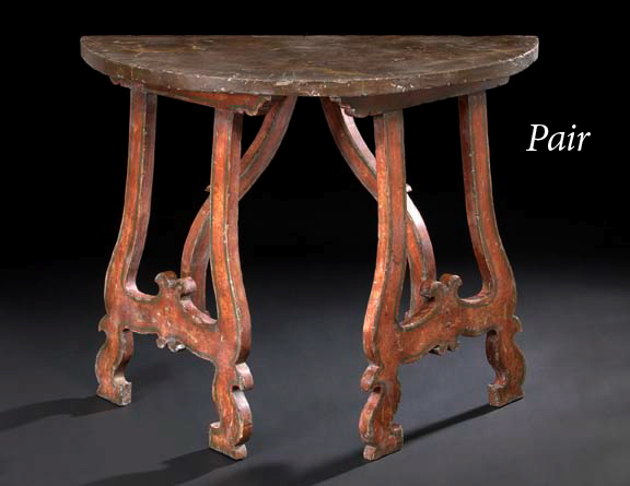 Appraisal: Pair of Northern European Provincial Polychromed and Faux-Marbre Side Tables