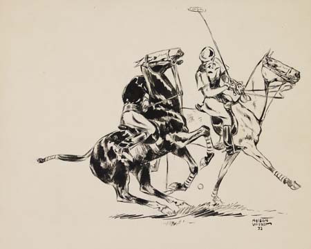 Appraisal: LAWRENCE NELSON WILBUR Two drawings Polo Riders black ink on