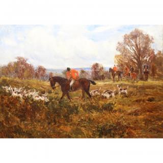 Appraisal: Harry Hime born Oil Canvas Fox Hunt Antique Italian polychromed