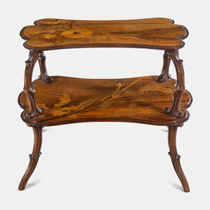 Appraisal: mile Gall French - Two-Tier Marquetry Table c mixed woods