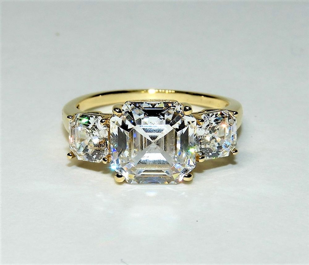 Appraisal: K Yellow Gold Cubic Zirconia Engagement Ring Contemporary Asscher cut