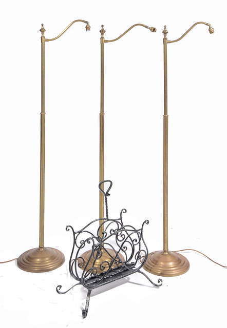 Appraisal: A SET OF THREE BRASS STANDARD READING LAMPS with engraved