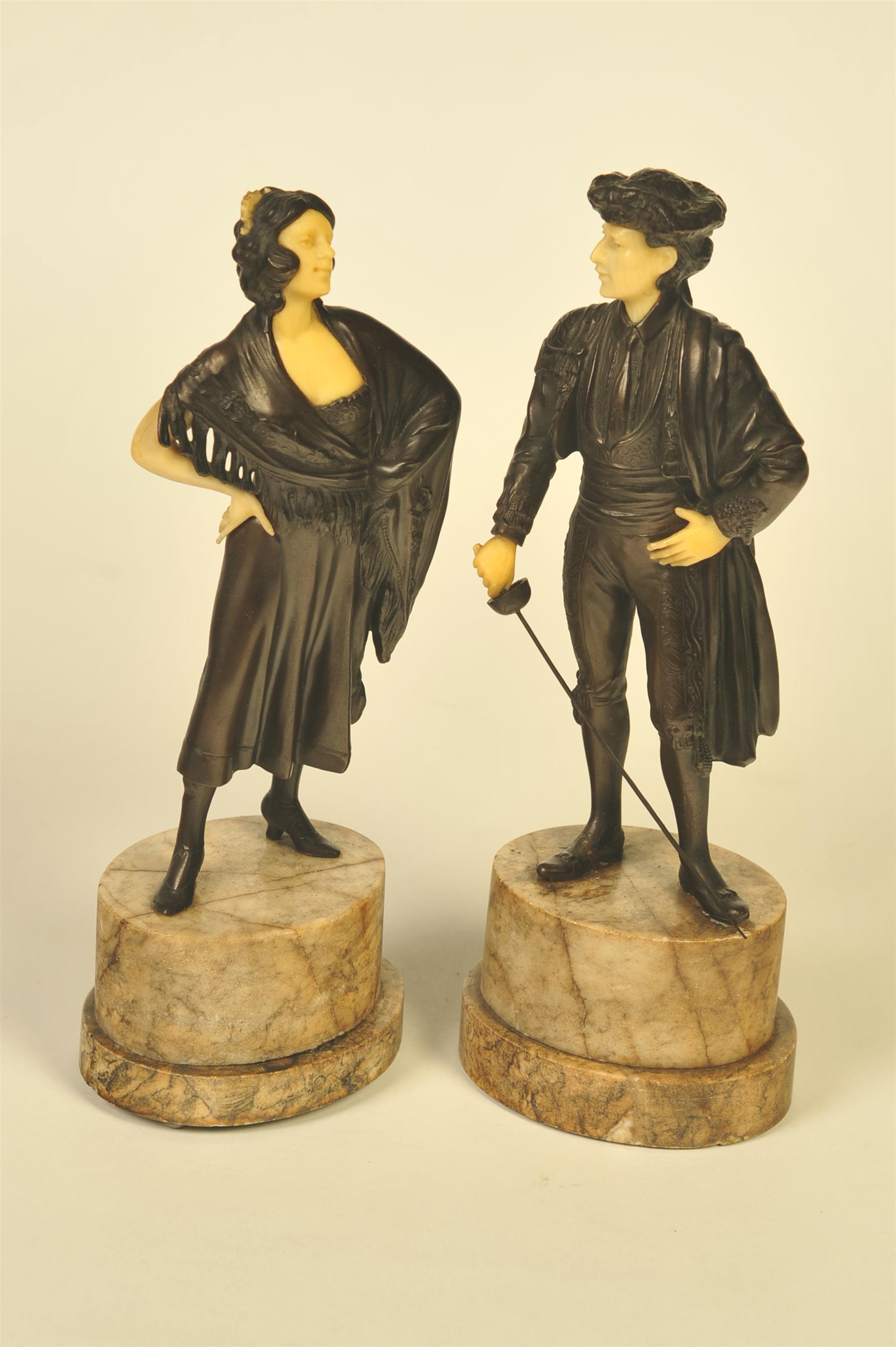 Appraisal: TWO PAINTED SPELTER FIGURES OF SPANISH FEMALE DANCER AND A