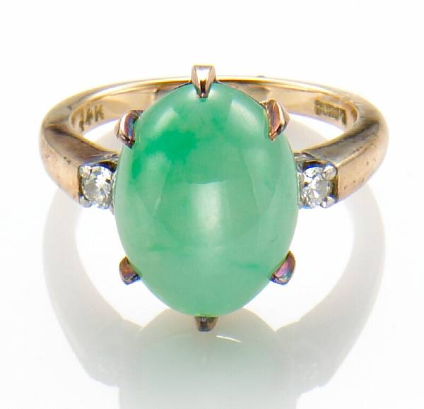 Appraisal: A jadeite jade diamond and k gold ring Gump's