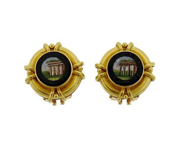 Appraisal: Elizabeth Locke K Gold Onyx Micro Mosaic Earrings METAL K