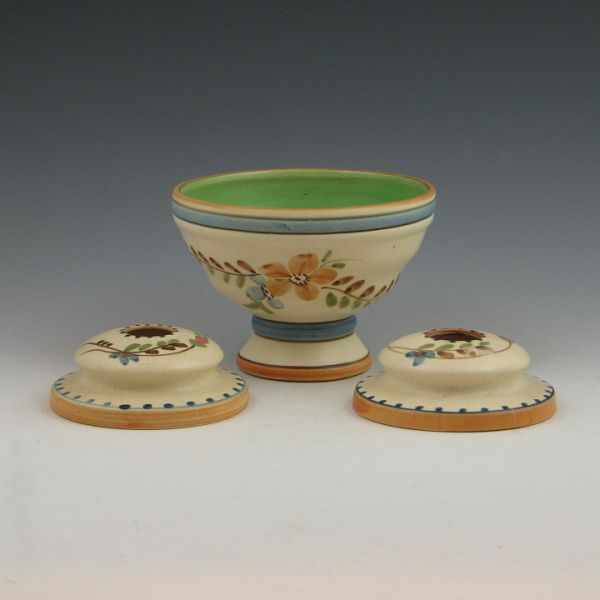 Appraisal: Weller Barcelona bowl and candleholders All are marked Weller Pottery