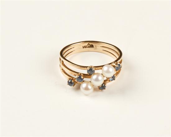 Appraisal: A Gold Pearl and Sapphire Lady's Ring K marked yellow