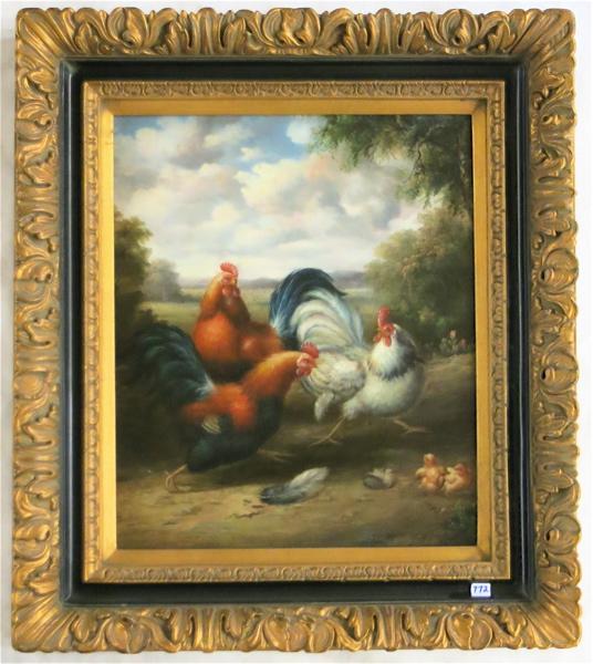 Appraisal: CONTINENTAL SCHOOL OIL ON CANVAS th century two roosters with