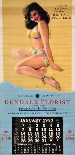 Appraisal: Rolf Armstrong Calendar Description For Dundalk Florists Full unused pad