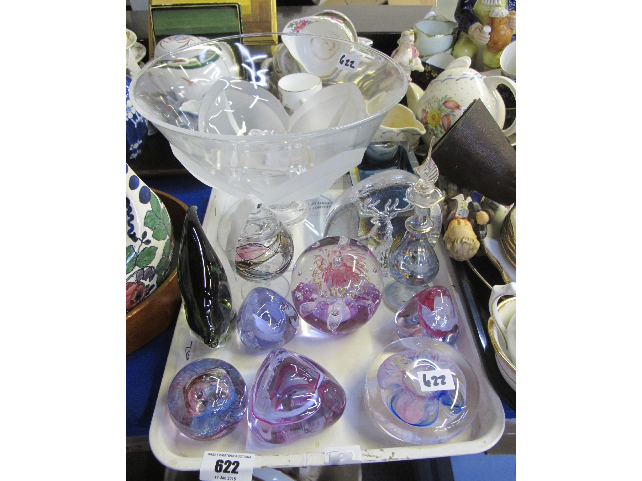 Appraisal: Group of blown glass paperweights frosted and clear glass footed