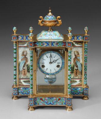 Appraisal: Champleve clock central case with urn pediment side panels with