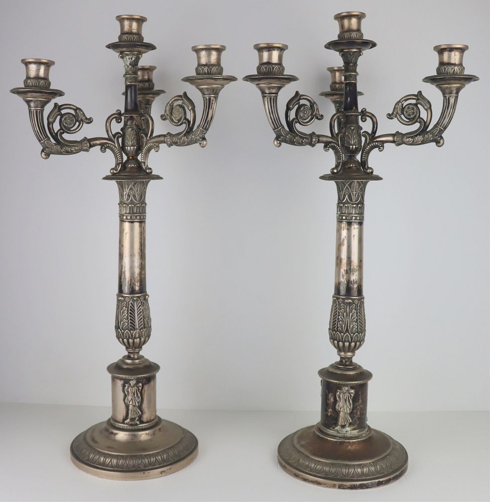 Appraisal: SILVER Pair of th C German Silver Candelabras Pair of