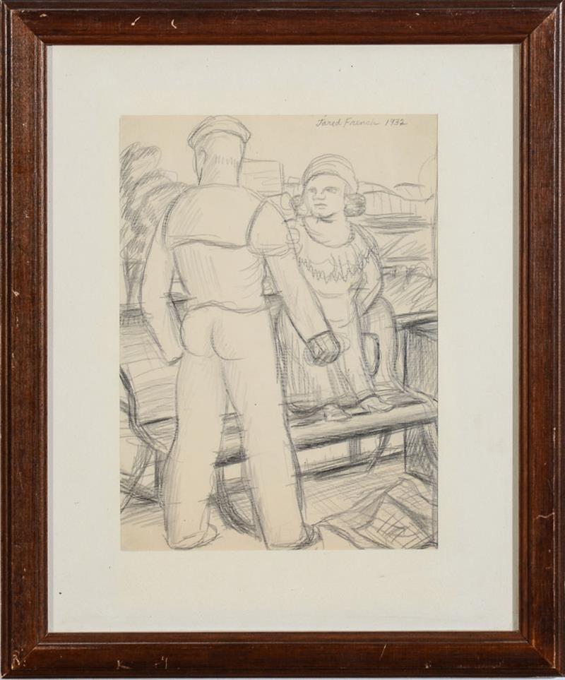 Appraisal: JARED FRENCH - SAILOR IN THE PARK Pencil on paper