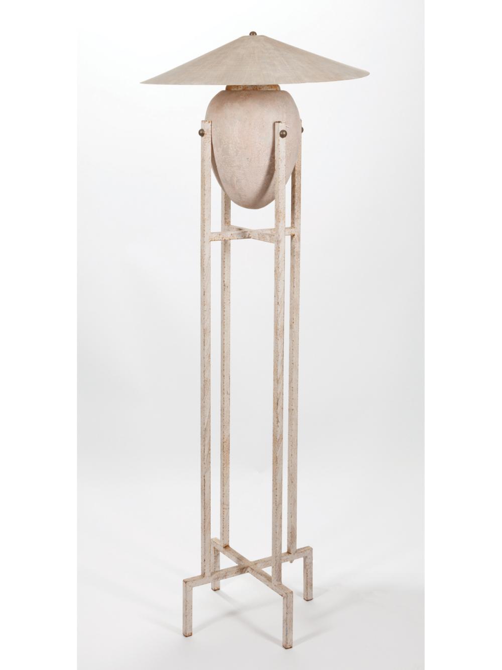 Appraisal: Art Moderne-Style Patinated Metal Floor Lamp h in dia in