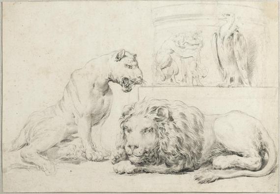 Appraisal: SABATELLI LUIGI Florence - Milan Study sheet with lion lioness