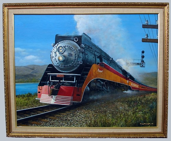 Appraisal: Southern Pacific train oil on canvas board x SLR '