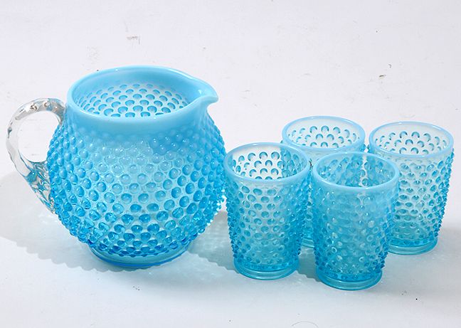 Appraisal: Fenton Opalescence Hobnail Juice Set A five piece set in