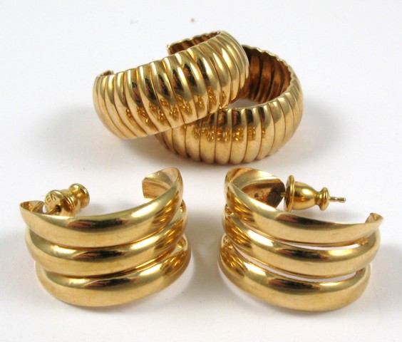 Appraisal: TWO PAIRS OF YELLOW GOLD EARRINGS Both pairs of hoop