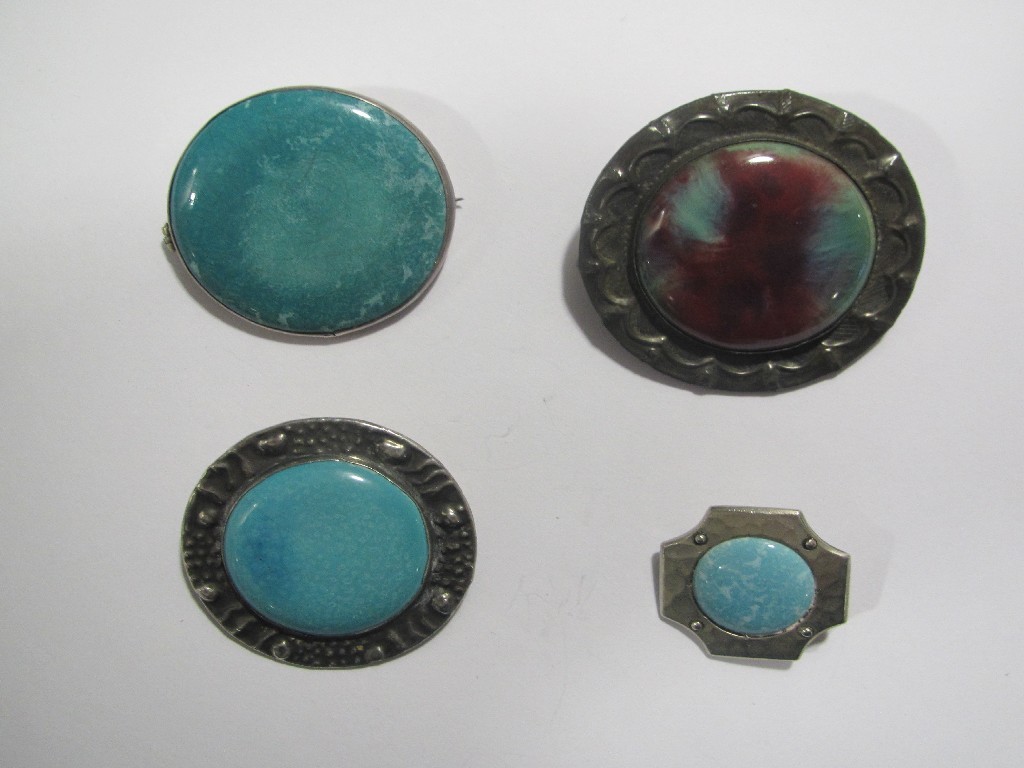 Appraisal: Four Ruskin pottery mounted brooches