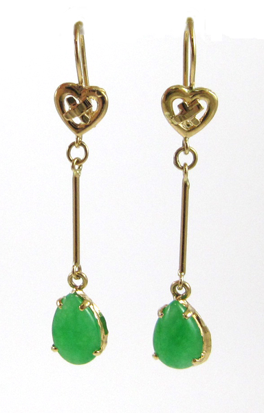 Appraisal: PAIR OF JADE DANGLE EARRINGS each k yellow gold set