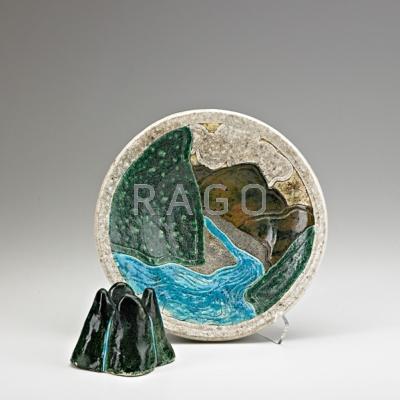 Appraisal: WAYNE HIGBY Glazed and raku-fired bowl and insert Alfred NY