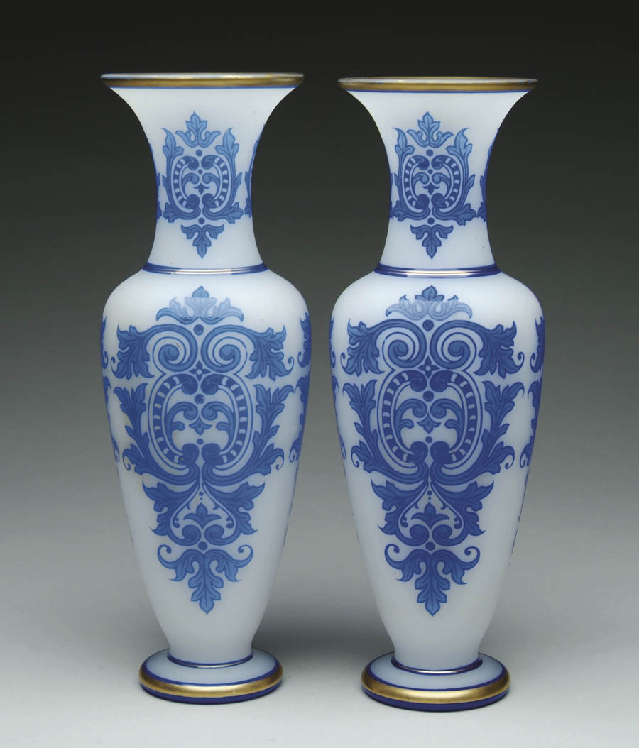 Appraisal: PAIR OF ENGLISH CAMEO GLASS VASES Probably Stevens Williams This