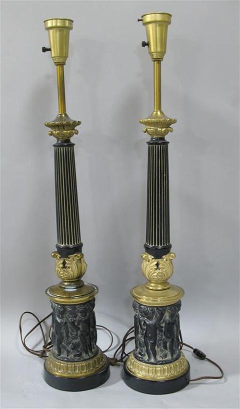 Appraisal: PAIR OF REGENCY STYLE TABLE LAMPS OF slender columnar form