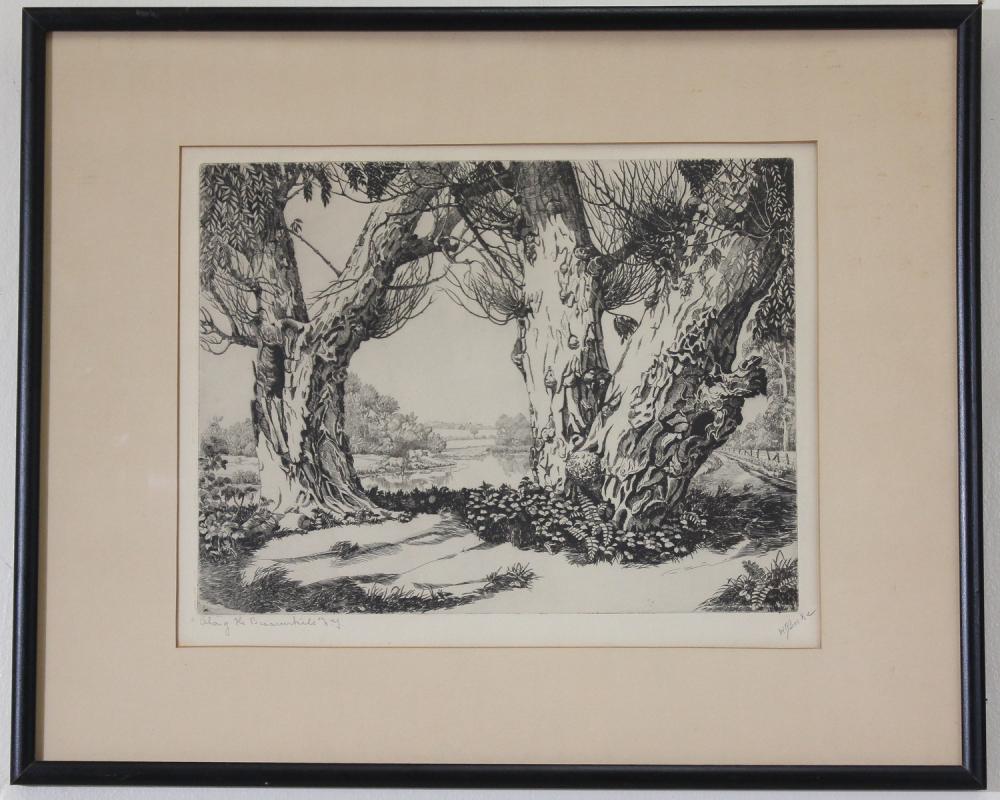 Appraisal: WALTER R LOCKE Florida Massachusetts - etching Along the Beaverkill