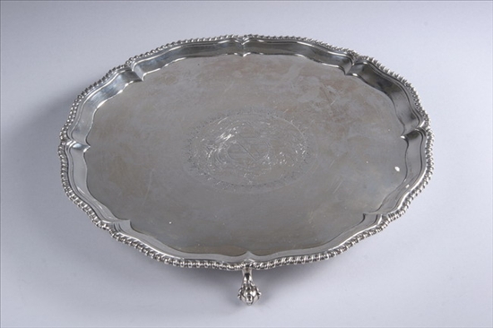 Appraisal: GEORGE III SILVER SALVER John Cafe London On three claw