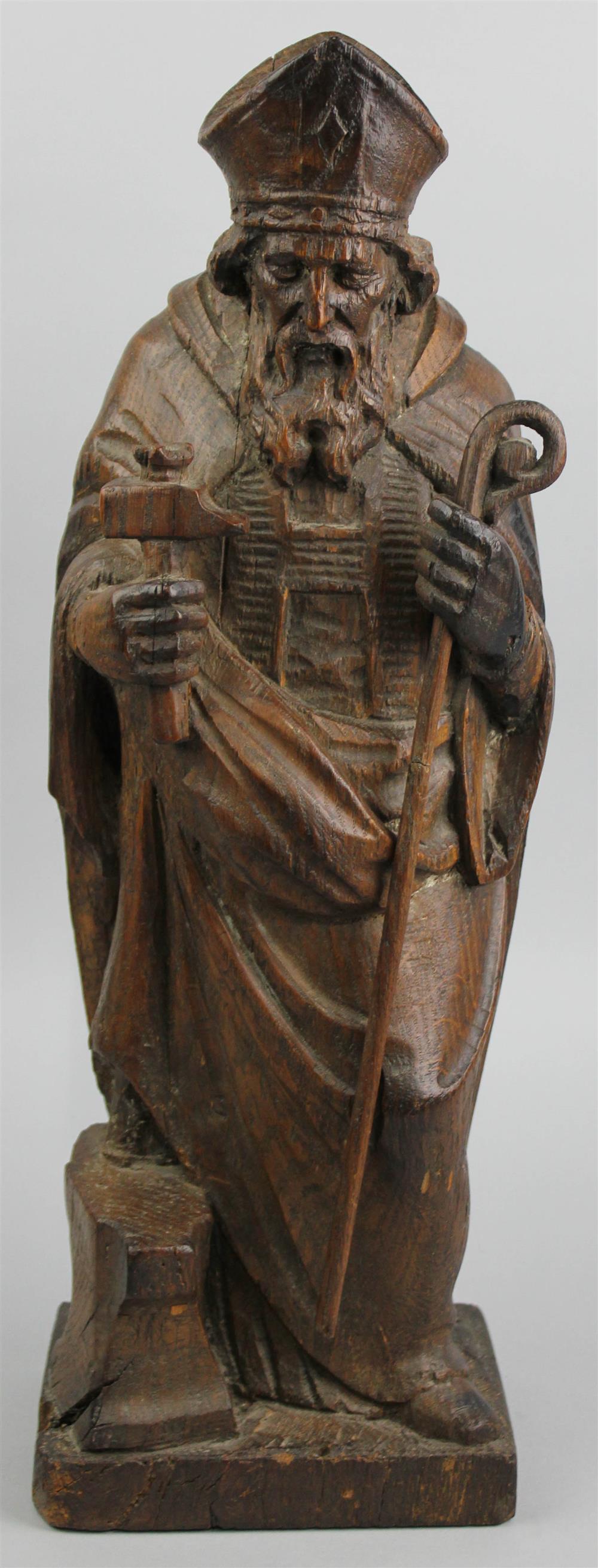 Appraisal: OAK FIGURE OF BISHOP SAINT ELIGIUS FLEMISH PROBABLY TH CENTURY