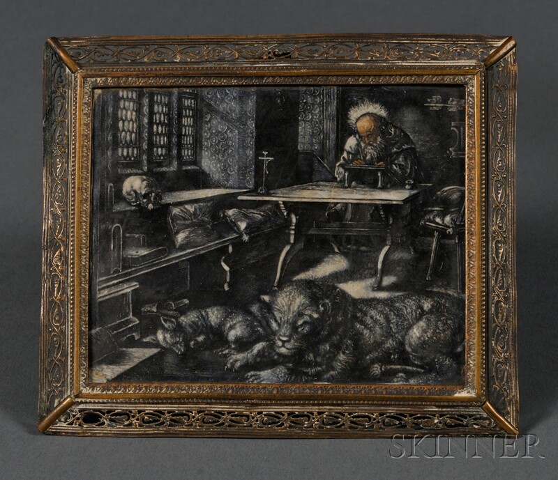 Appraisal: Enamel on Copper Depiction of St Jerome Continental after Durer's