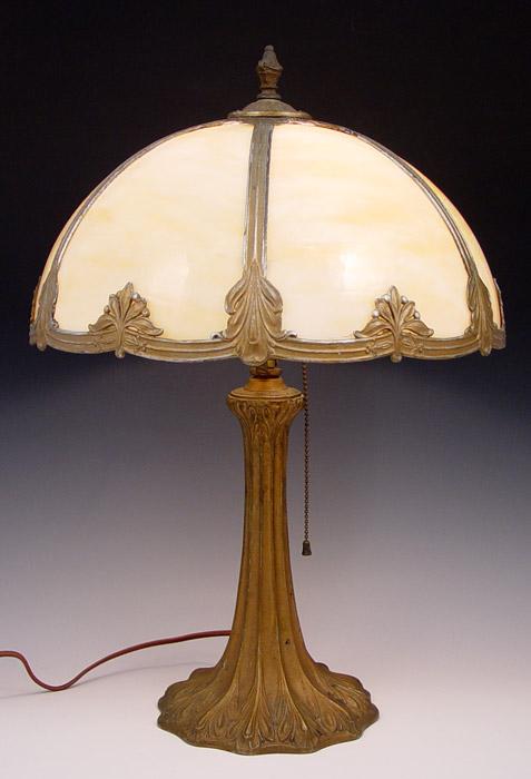 Appraisal: VINTAGE SLAG GLASS TABLE LAMP panel caramel dome shade original