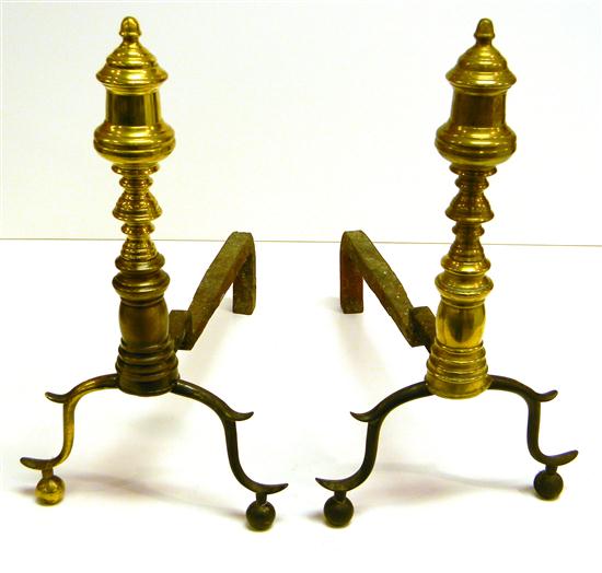 Appraisal: Pair brass andirons pepperpot shaped finials spurred cabriole legs and