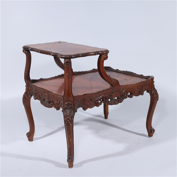 Appraisal: Small two tier table with inlaid floral and foliate design