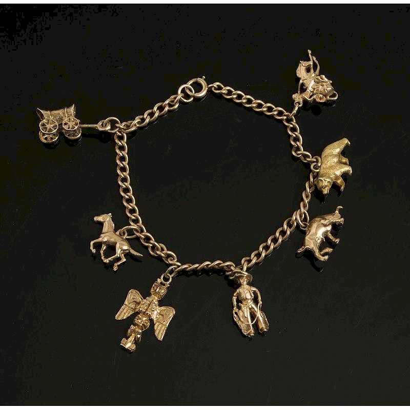 Appraisal: Gold Bracelet with Seven Western Themed Charms - K Western