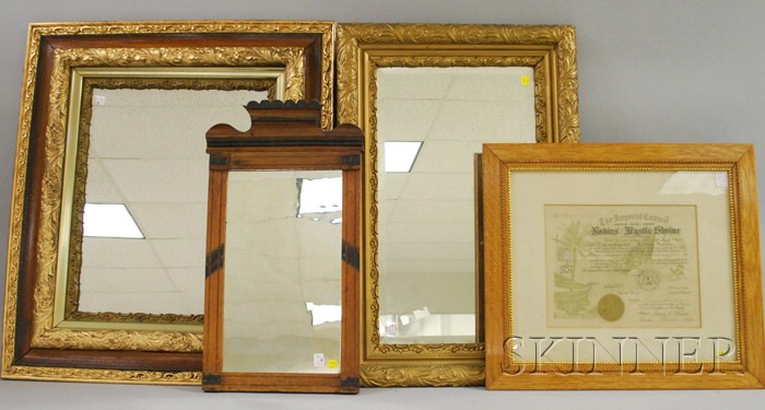 Appraisal: Three Assorted Victorian Framed Mirrors and a Framed Fraternal Membership