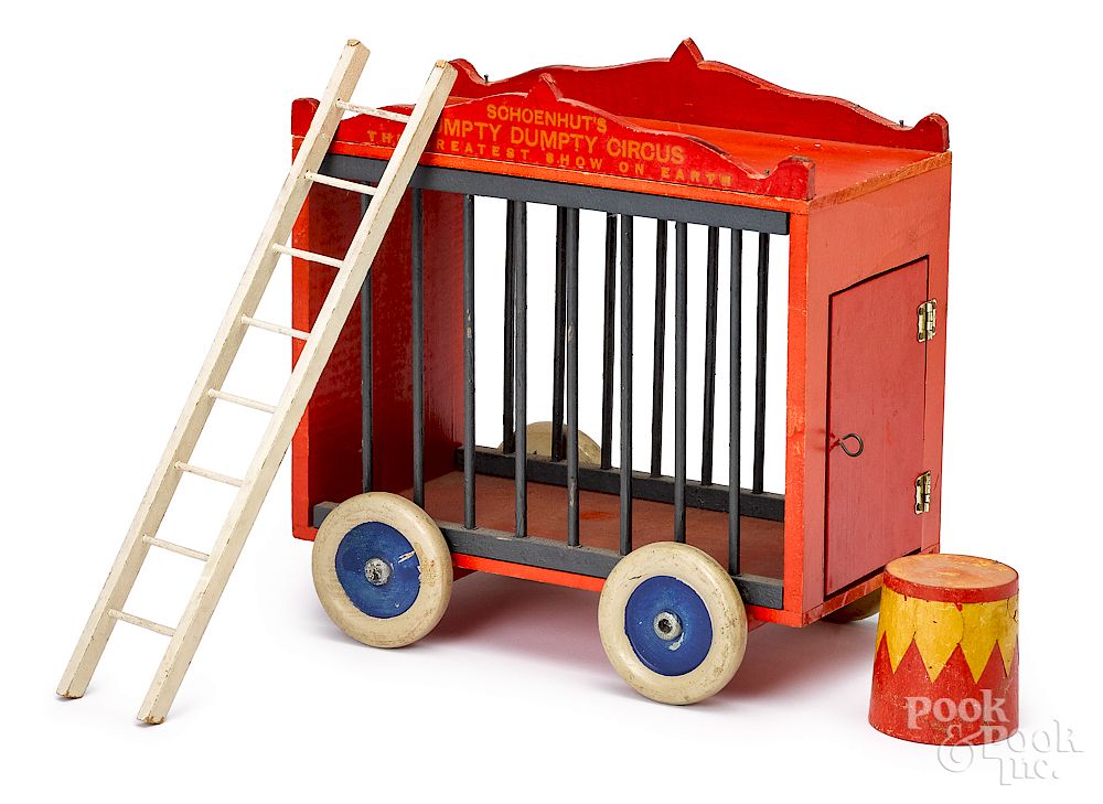 Appraisal: Schoenhut painted wood circus cage wagon Schoenhut painted wood circus