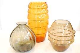 Appraisal: TWO RIBBED GLASS VASES AND ONE OTHER LEERDOM