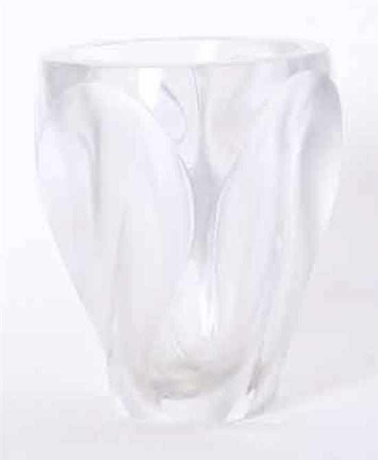 Appraisal: Lalique colorless crystal vase stylized frosted leaf design on free-form