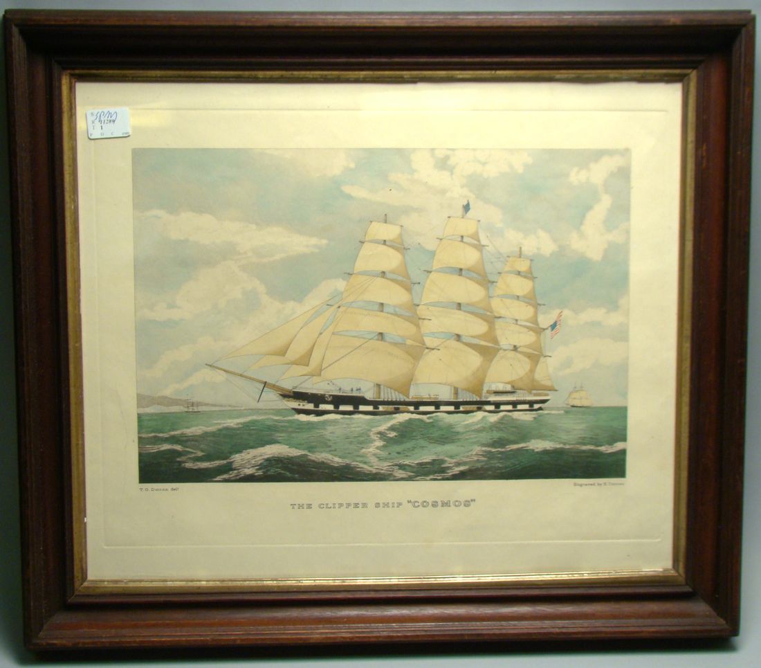 Appraisal: FRAMED COLORED LITHOGRAPH The Clipper Ship 'Cosmos' Engraved by E