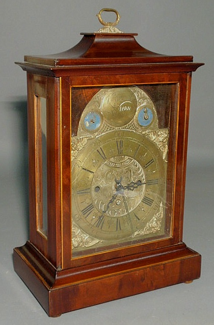 Appraisal: German inlaid mahogany bracket clock th c the brass face