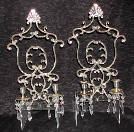 Appraisal: Pair of Continental Silverplate Two-Light Appliques in the neoclassical taste