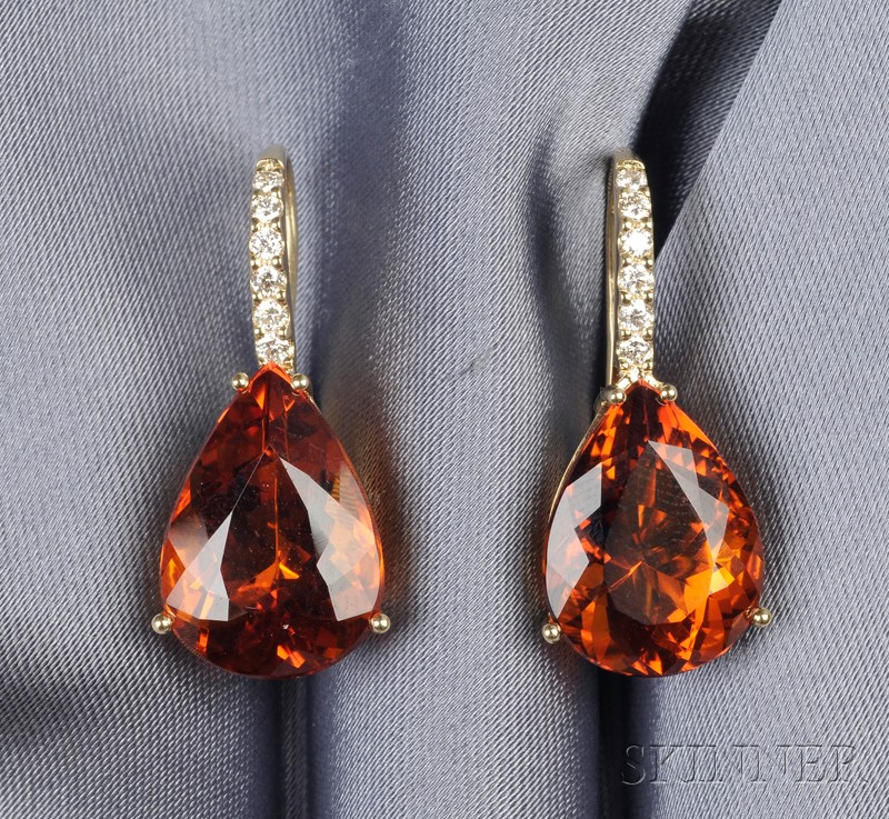 Appraisal: kt Gold Citrine and Diamond Earpendants each pear-shape drop suspended