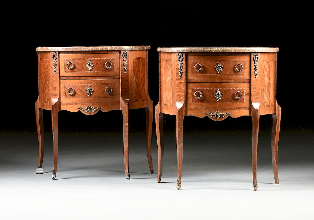 Appraisal: A PAIR OF TRANSITIONAL LOUIS XV XVI STYLE INLAID MARBLE