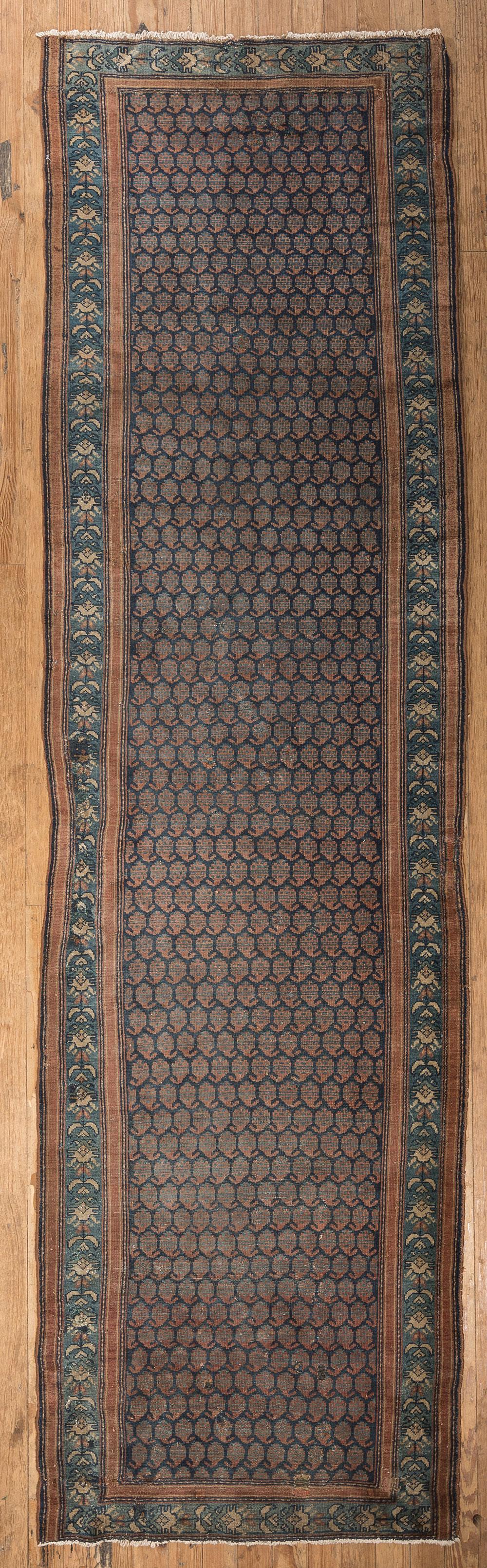 Appraisal: Antique Persian Malayer Runner blue and brown ground repeating design