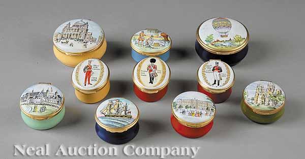 Appraisal: A Group of Ten Crummels Co and Battersea Enamel Boxes